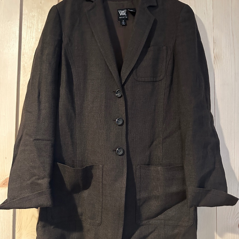 ✨ Worth New York Classic Brown Linen Blazer - Size 4 ✨